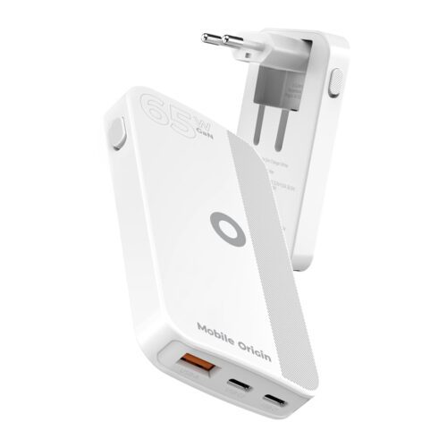 65W GaN nabíječka do sítě Mobile Origin III Slim Charger dual USB-C a USB-A - bílá