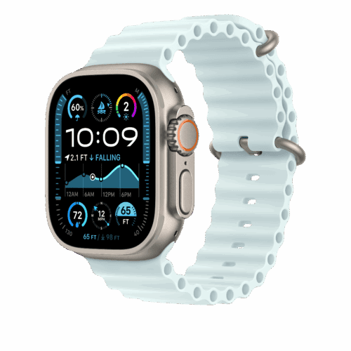 Apple Watch 44/45/46/49mm ledově modré prodloužení Oceánského řemínku – provedení z přírodního titanu - Obrázek 2