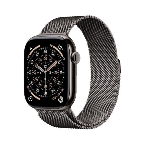 Apple Watch Series 11 GPS + Cellular 42mm břidlicově šedé titanové pouzdro s břidlicově šedým milánským tahem