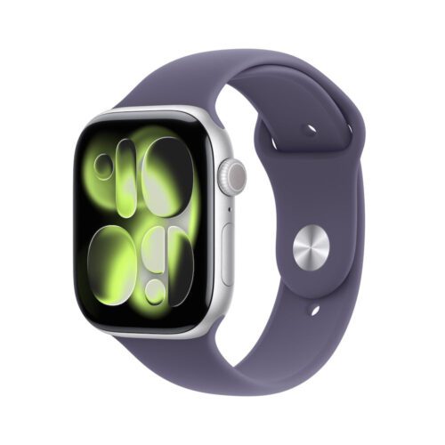 Apple Watch Series 11 GPS + Cellular 46mm stříbrné hliníkové pouzdro s mlžně fialovým sportovním řemínkem - S/M