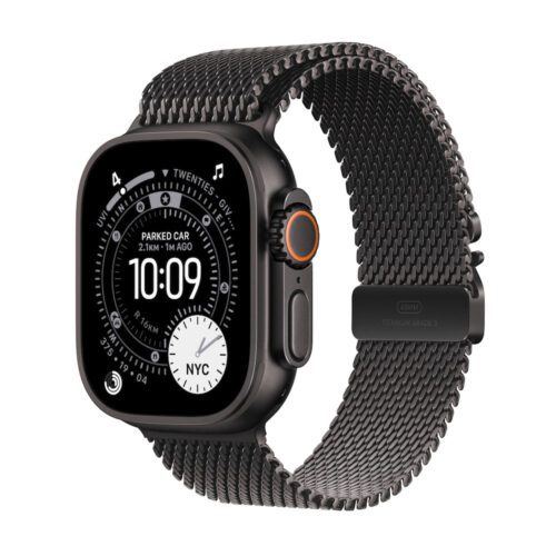 Apple Watch Ultra 3 GPS + Cellular 49mm černě titanové pouzdro s černě titanovým milánským tahem z titanu - L
