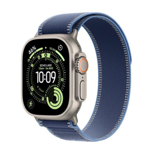 Apple Watch Ultra 3 GPS + Cellular 49mm přírodně titanové pouzdro s modře/jasně modrým trailovým tahem - S/M