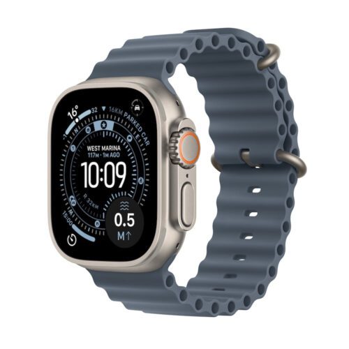 Apple Watch Ultra 3 GPS + Cellular 49mm přírodně titanové pouzdro s ocelově modrým oceánským řemínkem