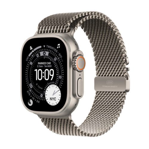 Apple Watch Ultra 3 GPS + Cellular 49mm přírodně titanové pouzdro s přírodně titanovým milánským tahem z titanu - L
