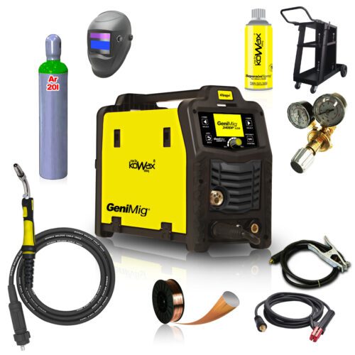 KOWAX GeniMig240DP LCD + Hořák + Kukla + Ventil + Podvozek + plná Argon Láhev + Sprej + 5kg drát + Kabely KWXSTGM240DP_S06A