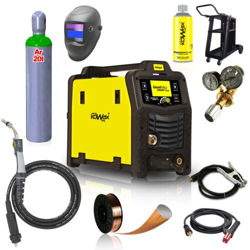 KOWAX GeniMig240DP LCD SET + Hořák + Kukla + Ventil + Podvozek + plná Argon Láhev + Sprej + 5kg Drát + Kabely KWXSTGM240DP_S06Q