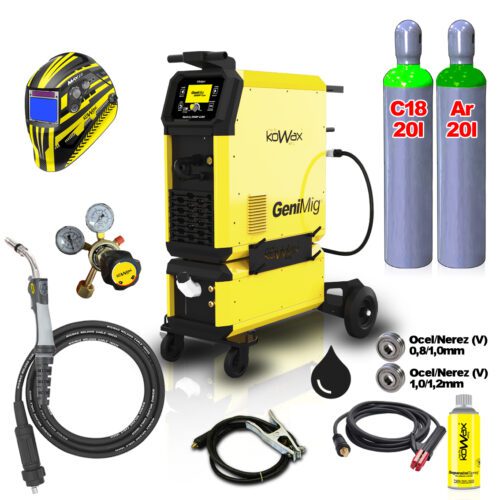 KOWAX GeniMig355DP LCD5 + Vodní chlazení + Kukla + Hořák + plná Láhev Co2 + Láhev Argon KWXSTGM355DP_S04Q