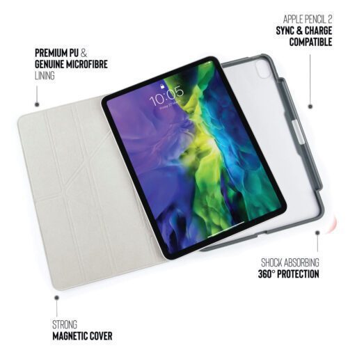 Pouzdro Pipetto Origami pro iPad Air 4 10.9" (2020) s prostorem na Apple Pencil - šedé