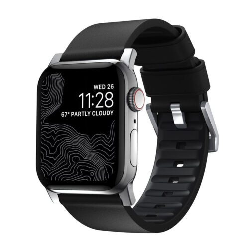 Řemínek pro Apple Watch 42/44/45/49 mm Nomad Active Strap Pro - černý se stříbrnou přezkou