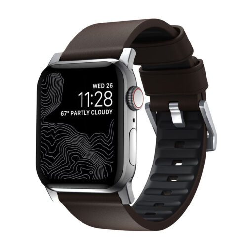Řemínek pro Apple Watch 42/44/45/49 mm Nomad Active Strap Pro - hnědý se stříbrnou přezkou