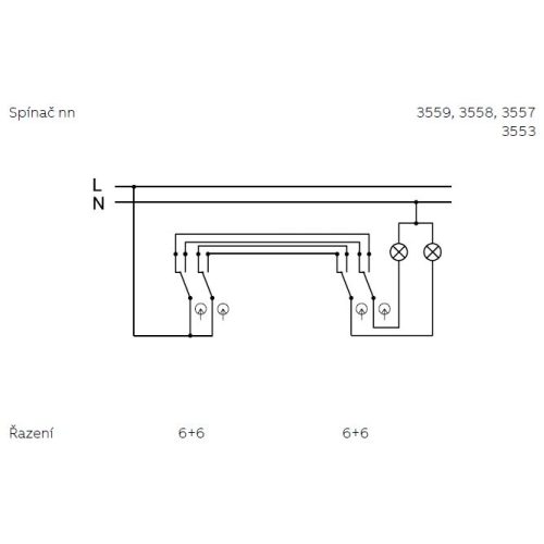 ABB Decento vypínač č.6+6 dvojitý bílá 3559K-C52345 porcelán - Obrázek 2