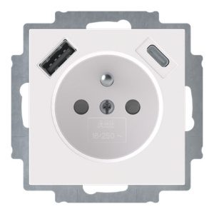 ABB Levit zásuvka bílá/bílá s USB nabíjením 5569H-A32357 03 s clonkami 2CHH693257A4003