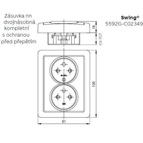 ABB Swing dvojzásuvka jasně bílá 5592G-C02349 B1 s přepěťovou ochranou - Obrázek 2