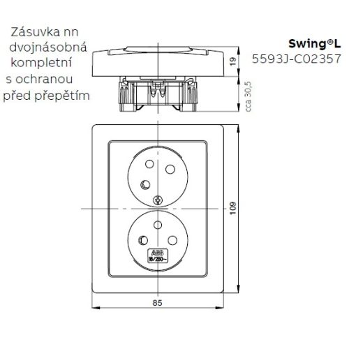 ABB Swing dvojzásuvka jasně bílá 5593J-C02357 B1 s přepěťovou ochranou - Obrázek 2