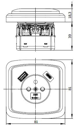 ABB Tango zásuvka s USB nabíjením bílá 5569A-A32357 B s clonkami (2CHA693257A4500) - Obrázek 2