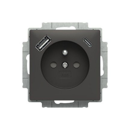 ABB Zoni zásuvka s nabíjením USB-A/C matná černá 5569T-A32357 237 s clonkami 2CHT693257A4237