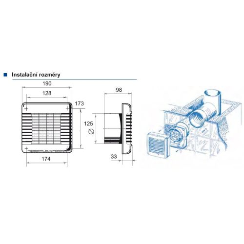 Axiální koupelnový ventilátor s automatickou žaluzií Blauberg AUTO 125 - Obrázek 2
