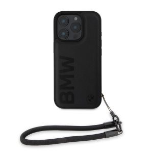 BMW Leather Signature and Strap Zadní Kryt pro iPhone 16 Pro Black BMHCP16L23RMRLK