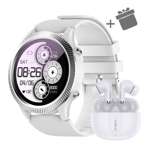 Chytré hodinky Carneo ATHLETE GPS - stříbrné + sluchátka