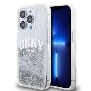 DKNY Liquid Glitter Arch Logo Zadní Kryt pro iPhone 14 Pro Transparent DKHCP14LLBNAET