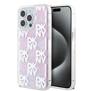 DKNY Liquid Glitter Checkered Pattern Zadní Kryt pro iPhone 15 Pro Max Pink DKHCP15XLCPEPP