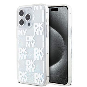 DKNY Liquid Glitter Checkered Pattern Zadní Kryt pro iPhone 15 Pro Max Transparent DKHCP15XLCPEPT