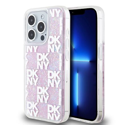 DKNY Liquid Glitter Checkered Pattern Zadní Kryt pro iPhone 15 Pro Pink DKHCP15LLCPEPP