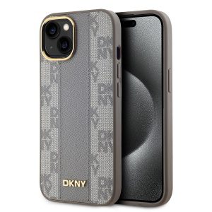 DKNY PU Leather Checkered Pattern Magsafe Zadní Kryt pro iPhone 15 Beige DKHMP15SPCPVSLE