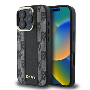 DKNY PU Leather Checkered Pattern Magsafe Zadní Kryt pro iPhone 16 Pro Black DKHMP16LPCPVSLK