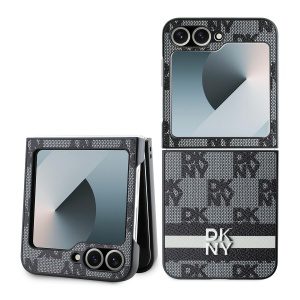 DKNY PU Leather Checkered Pattern and Stripe Zadní Kryt pro Samsung Galaxy Z Flip 6/7 FE Black DKHCZF6PCPTSSK