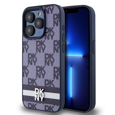 DKNY PU Leather Checkered Pattern and Stripe Zadní Kryt pro iPhone 15 Pro Max Blue DKHCP15XPCPTSSB