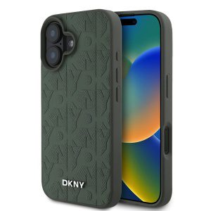 DKNY PU Leather Grid Pattern Magsafe Zadní Kryt pro iPhone 16 Green DKHMP16SPSGPHMN