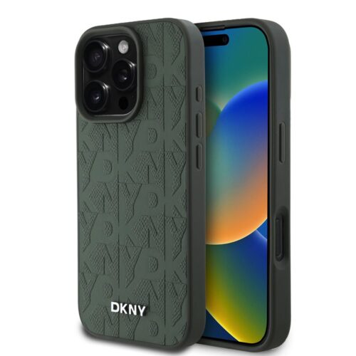 DKNY PU Leather Grid Pattern Magsafe Zadní Kryt pro iPhone 16 Pro Green DKHMP16LPSGPHMN