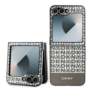 DKNY PU Leather Repeat Pattern Bottom Stripe Zadní Kryt pro Samsung Galaxy Z Flip 6/7 FE Brown DKHCZF6PSOSPW