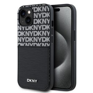DKNY PU Leather Repeat Pattern Card Pocket Zadní Kryt pro iPhone 15 Black DKHCP15SPCRTHLK