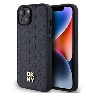 DKNY PU Leather Repeat Pattern Stack Logo Magsafe Zadní Kryt pro iPhone 15 Black DKHMP15SPSHRPSK