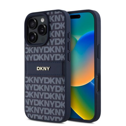 DKNY PU Leather Repeat Pattern Tonal Stripe Zadní Kryt pro iPhone 16 Pro Blue DKHCP16LPRTHSLB