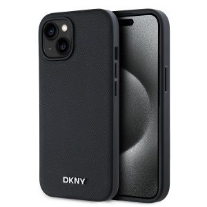 DKNY PU Leather Silver Metal Logo Magsafe Zadní Kryt pro iPhone 14 Black DKHMP14SPGHLMK
