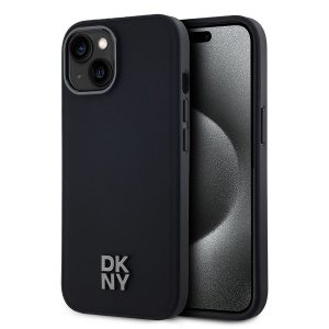 DKNY PU Leather Stack Logo Magsafe Zadní Kryt pro iPhone 15 Black DKHMP15SPSMCSLK