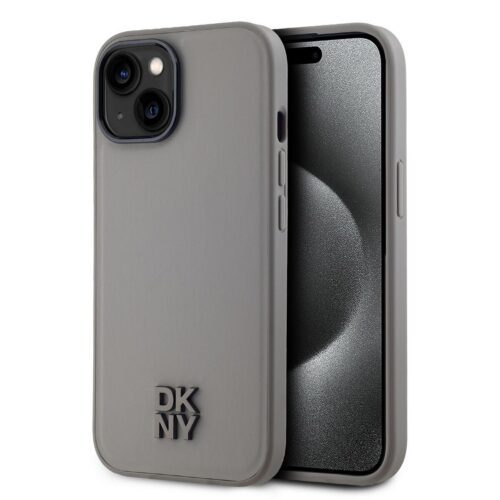 DKNY PU Leather Stack Logo Magsafe Zadní Kryt pro iPhone 15 Grey DKHMP15SPSMCSLE