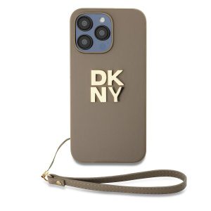 DKNY PU Leather Stack Logo Wrist Strap Zadní Kryt pro iPhone 14 Pro Max Beige DKHCP14XPBSWSE