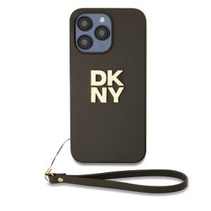 DKNY PU Leather Stack Logo Wrist Strap Zadní Kryt pro iPhone 14 Pro Max Brown DKHCP14XPBSWSA