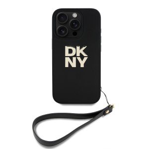 DKNY PU Leather Stack Logo Wrist Strap Zadní Kryt pro iPhone 16 Pro Max Black DKHCP16XPBSWSK