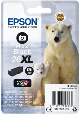 Epson Singlepack Photo Black 26XL Claria Prem Ink C13T26314012