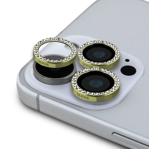 Guess Fixed Glitter Ochrana Čoček pro iPhone 16 Pro/16 Pro Max Gold GUCL163SGGD