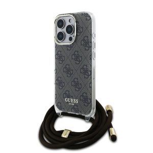 Guess IML 4G Printed Crossbody Popruh Zadní Kryt pro iPhone 16 Pro Brown GUHCP16LHC4SEW