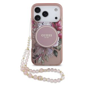 Guess IML Flowers Strap MagSafe Zadní Kryt pro iPhone 17 Pro Pink GUHMP17LHFWBRCESP