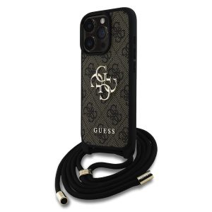 Guess PU 4G Metal Logo Crossbody Popruh Zadní Kryt pro iPhone 15 Pro Max Brown GUHCP15XP4GMGCRW