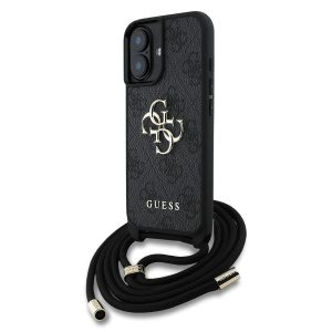 Guess PU 4G Metal Logo Crossbody Popruh Zadní Kryt pro iPhone 16 Black GUHCP16SP4GMGCRK