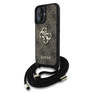 Guess PU 4G Metal Logo Crossbody Popruh Zadní Kryt pro iPhone 16 Brown GUHCP16SP4GMGCRW